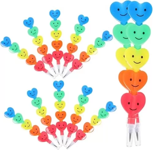 Ciieeo Stacking Pencils Colored Pencils 12pcs Stackable Valentines Day Stackable Heart Shaped Pen Wedding Crafts Stacking Crayons Lovely Shaped Stacking Party Favors Wedding Favors