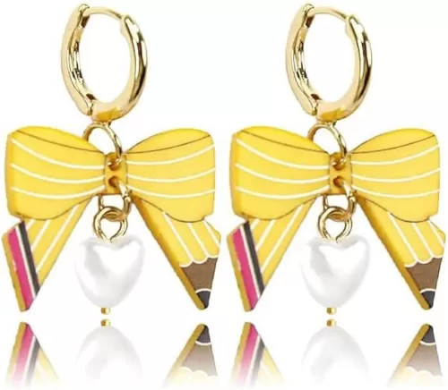 coadipress Pencil Shaped Bow Earrings for Women Colorful Heart Bow Pencil Earrings for Teachers Graduation Back to School Creative Jewelry