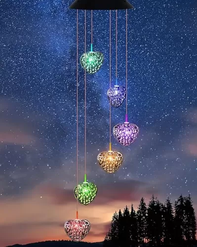 Color Changing Solar Heart Wind Chime Outdoor/Indoor Birthday Gifts for Woman Mom Grandma - Hanging Solar Lights for Outside Garden Yard Patio Porch Decor Memorial Wind Chimes