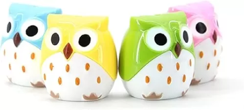 Colored Pencil Sharpeners Manual, Dual Hole Lovely Cartoon Owl Pencil Sharpener for Kids and Adults School and Office Handheld Animal Pencil Sharpener with Lid (4pcs)