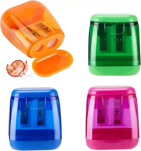 Colored Pencil Sharpeners Manual, Hand Held Small Compact Pencil Sharpener for Kids with Lid Dual Hole, (8-11mm) No.2/Makeup Pencils Classroom Adults Artist Students School Home Office -4PCS