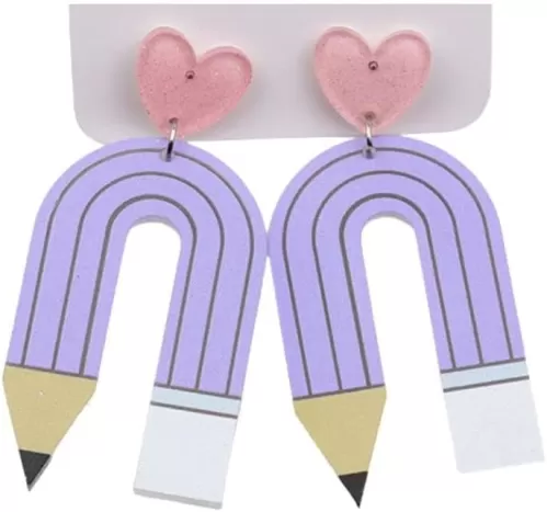 Colorful Pencil Earrings Acrylic Heart Pencil Dangle Earrings Creative Cute Earrings Teachers Students Back to School Jewelry Gift for Women