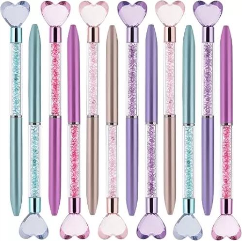 COLSSINE 12 Pack Love Shaped Glitter Pens Ballpoint pen for School and Office (STYLE 1)