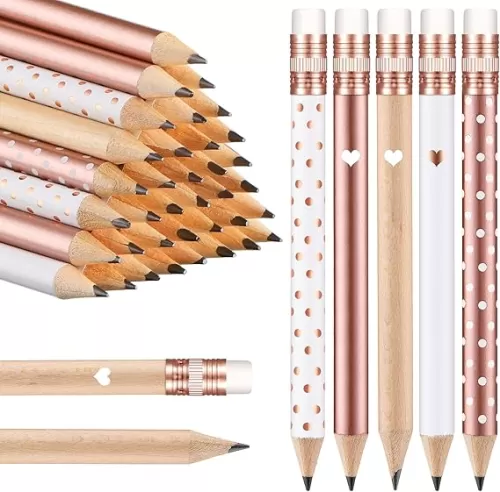 Crtiin 50 Pcs Bridal Shower Mini Pencils Pocket Half Golf Pencils with Eraser Pre Sharpened for Baby Shower Wedding School Office Supplies, 4 Inch(Mixed Color, Dot, Heart)