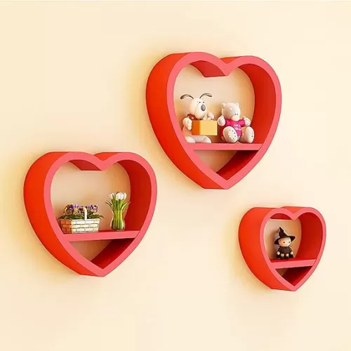 Cute Heart Shaped Floating Shelves Wall Shelves Wood Floating Shelf, Shelves for Wall Decor, Small Storage Display Rack Living Room Bedroom Bathroom