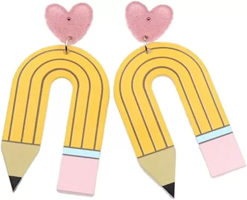 Cute Pencil Dangle Earrings Funny Pencil Heart Drop Earrings Colorful Creative Jewelry Back to School Teachers Appreciation Day Gifts for Teachers Students