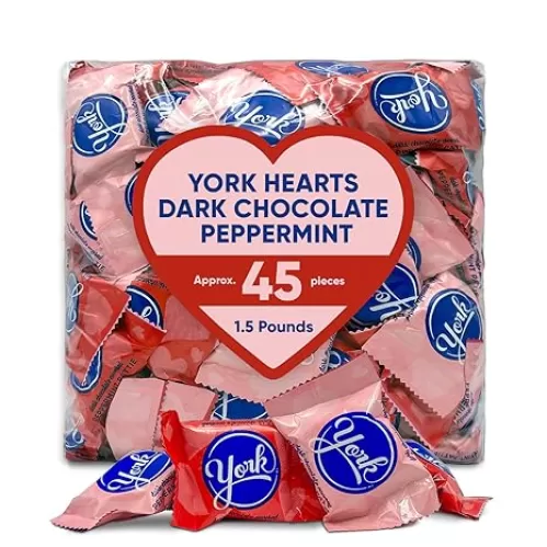 Dark Chocolate Covered Peppermint Hearts Candy, Treats, Individually Wrapped (Approx. 45 Pieces), 1.5LB Bag