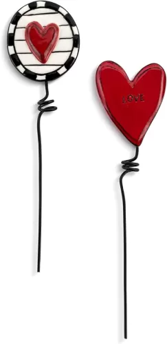 Demdaco Indoor Outdoor Plant Yard Art Stake Pick, 2 x 7 Inch Ceramic and Metal, Love Heart - Set of 2