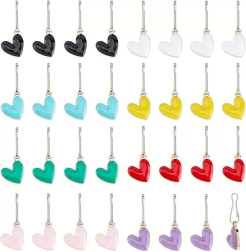 DICOSMETIC 32Pcs 8 Colors Heart Zipper Pull Charms Zipper Pull Replacement Alloy Enamel Love Zippers Charm Metal Tab Mend Fixer Heart Dangle Charms for DIY Sewing Dress Backpacks Purses Handbags