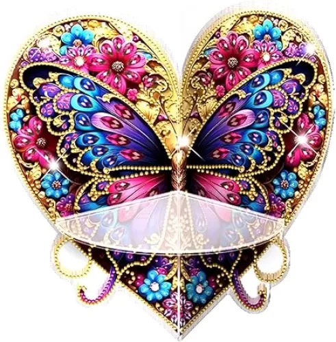 DIY Dot Drilling Corner Shelves Wall Mount, Diamond Art Painting Creative Design Corner Wall Shelves Irregular Shape Home Wall Corner Decoration Storage Rack-Heart Butterfly