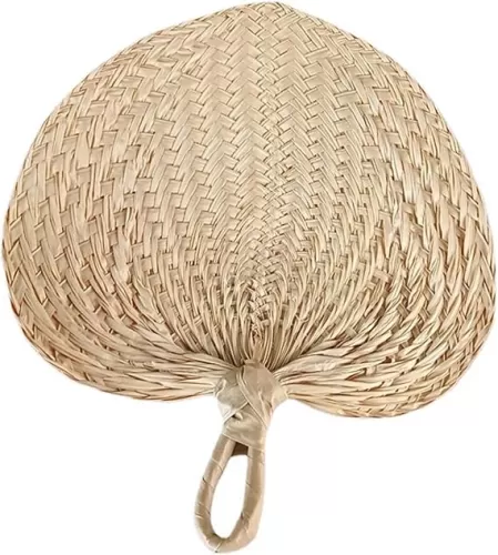 Dzrige Natural Raffia Fans Heart Shaped Palm Leaf Hand Fans Handmade Palm Leaf Handheld Bamboo Fans Chinese Style Hand Weaving Fans for Summer Cooling Weddings Party Kitchen Supplies