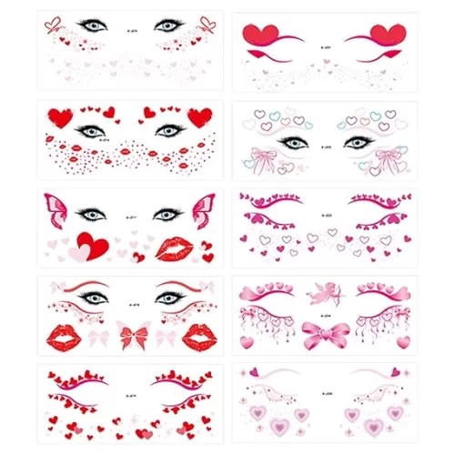Ecuupas 8Sheets Valentine's Temporary Tattoo Stickers, Love Face Sticker Colorful Heart Tattoo Sticker, Bow Butterfly Eye Stickers Design for Girls Women Valentine Face Eye Art Decoration