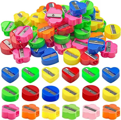 ELANE 90 Pcs Mini Pencil Sharpener for Kids, Manual Pencil Sharpeners Bulk Pencil Sharpeners Handheld for Classroom (Round+Heart+Wintersweet)