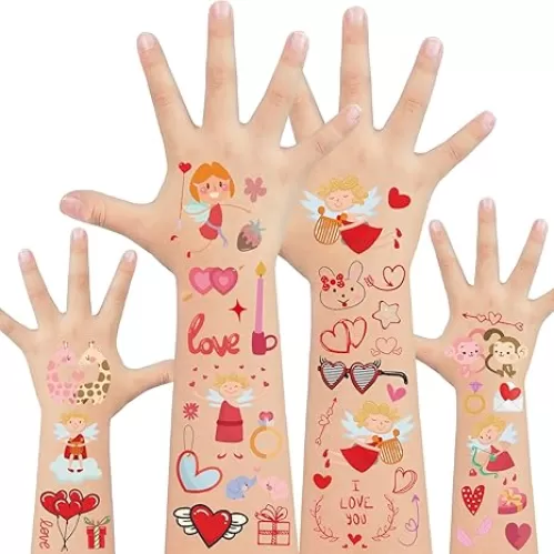 EMOME 10 Sheets Valentine Tattoos for Kids, Kids Tattoos Temporary for Valentine's Party Supplies Favors Decorations, Heart Tattoo Stickers for Body Decorations
