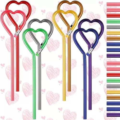 Fainne 28 Pcs Valentine's Day Pencils Heart Shape Assorted Colorful Heart Wooden Note Pencil for Kids Valentines Gift Classroom Exchange School Carnival Prizes(Multi Color)