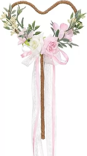 Flower Girl Wand - Magic Floral Wand with Heart and Ribbon for Woodland Wedding or Bridal Shower