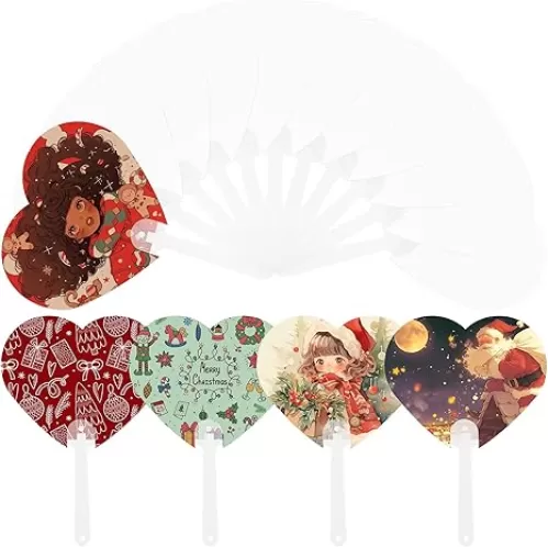 Framendino, 15 Pack Sublimation Fans Blanks Plastic Handheld Double Sided Paddles Fan for DIY Wedding Crafts Heart