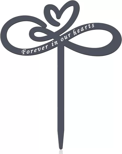 Fumete Heart Memorial Plaque Stake, Forever in Our Hearts Memorial Stakes, Cemetery Decorations for Grave, Sympathy Grave Markers Decoration for Mom Dad Friend Cemetery Outdoors Garden Yard(Grey)