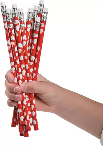 Fun Express Heart Print Pencils - Set of 24 - Valentine's Day School Supplies and Party Favors