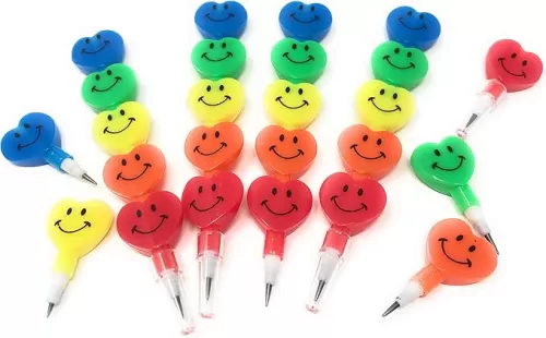 Funiverse Bulk 40 Heart Shaped Smiling Stacking Pencil Assortment Perfect for Valentines Day, Class Gifts or Art Projects