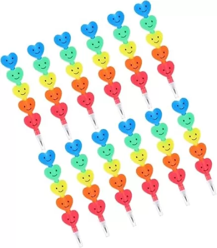 Gadpiparty 12Pcs Heart Shaped Pencils for Stackable Design Creative Writing Supplies present for Students Bright Colors Smooth Writing Experience