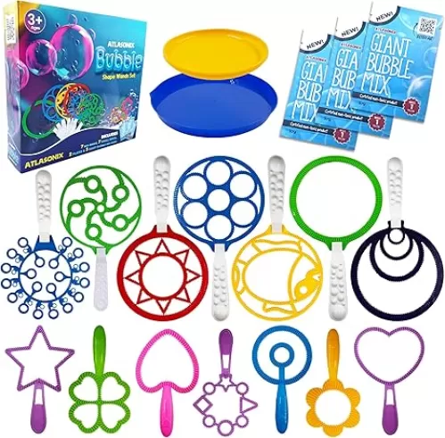 Giant Bubble Wands, Bubble Toys, Large Blowing Rings, Variety Shapes Set for Big Soap Bubbles, Includes Huge Bubble Mix Solution Kit 19 Pack, Summer Party, Park Beach Fun Activities