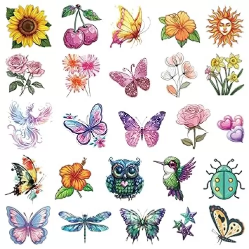 Glitter Temporary Tattoos for Girls 10 Sheets Glitter Flowers Bird Butterfly Heart Temporary Tattoos for Girls Kids Birthday Party Supplies Gifts Decoration