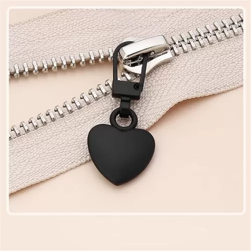 Géneric Heart Shape Zipper Pull 5 Pcs Detachable Cute Metal Zippers Handles Replacement Repair Kits for Coats Jackets Pants Luggage, Black
