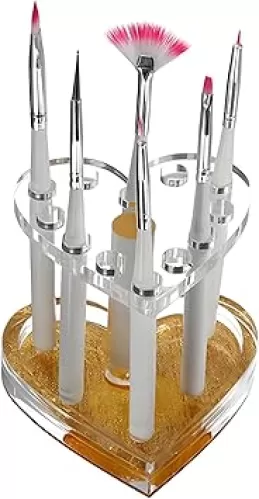 Golden and Clear 12 Holes Acrylic Makeup Pen Holder, Heart Shaped Nail Manicure Makeup Brush Storage Holder