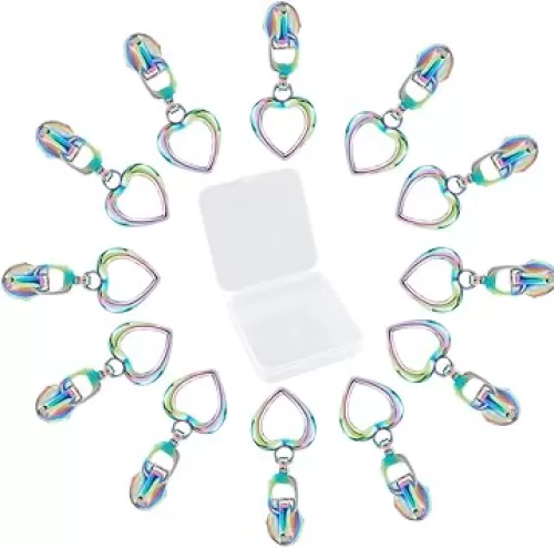 GORGECRAFT 1 Box 12Pcs #5 Rainbow Zipper Alloy Heart Shape Zipper Sliders Pull Teeth Top Bottom Stops Replacement Zip Mend Repair for Coats Jackets Pants Bags Fasteners Charms Fixer
