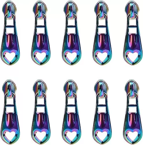 GORGECRAFT 1 Box 14Pcs Rainbow Heart Shaped Zipper Pulls Replacement Metal Zipper Sliders Alloy Zipper Pulls Tabs Zipper Repair Kit for Purse Handbag Making Craft Sewing DIY Tailor Luggages Bags