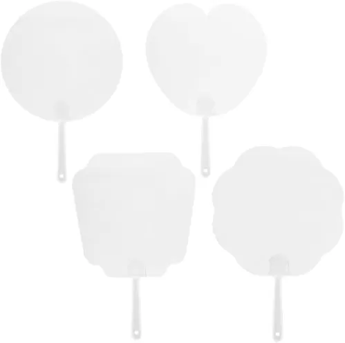GORGECRAFT 12Pcs 4 Styles Plastic Handheld Fans Blank Pocket Fans Heart Round Trapezoid Flower Shape Fans with Handle for Painting DIY Crafts Summer Decorations Dancing Performance Prop Wall Ornaments