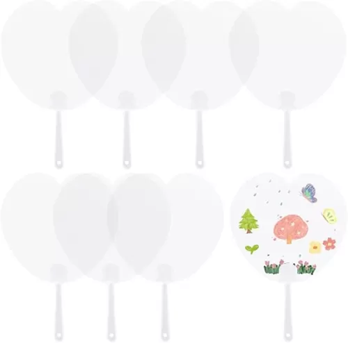 GORGECRAFT 12Pcs Clear Plastic Handheld Fans Blank Pocket Fans Heart Shape Fans Chinese Style Painting Ornament with Handle for DIY Crafts Summer Decorations Dancing Performance Prop Wall Ornaments