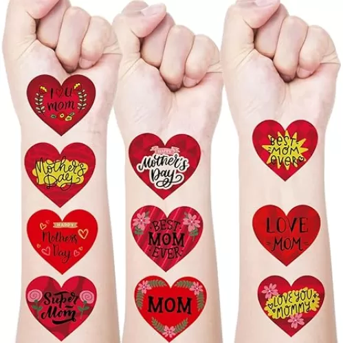 Happy Mother’s Day Temporary Tattoo LOVE MOM Fake Tattoos Heart Shape Tattoo Supplies Mothers Day Party Tattoo Stickers Decals Waterproof Face Body Tattoo Decorations for Adult Kids10PCS