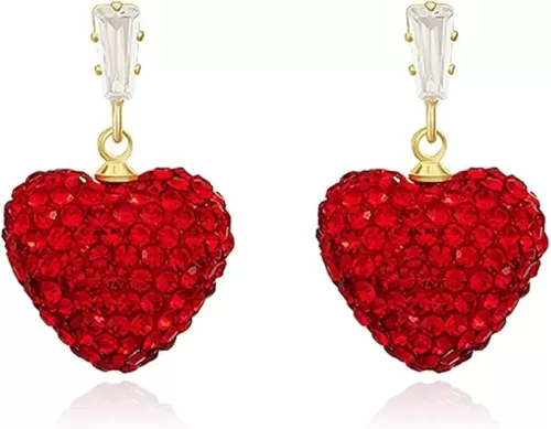 Heart Earrings for Women Rhinestone Heart Dangle Earrings Dangling Love Heart Jewelry Summer Concert Outfit Accessories for Women Girlfriend Birthday Gifts for Her