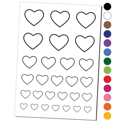 Heart Love Outline Temporary Tattoo Water Resistant Fake Body Art Set Collection - Black (One Sheet)