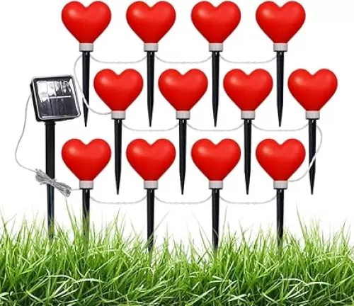 Heart Shaped Solar Lights Outdoor - Heart Lamp Solar-Powered Stakes | Solar String Lights, Garden Decor Stake Light, Love-Themed Solar Patio Lights, Ip65 Waterproof Ground Garden Light for Valentines