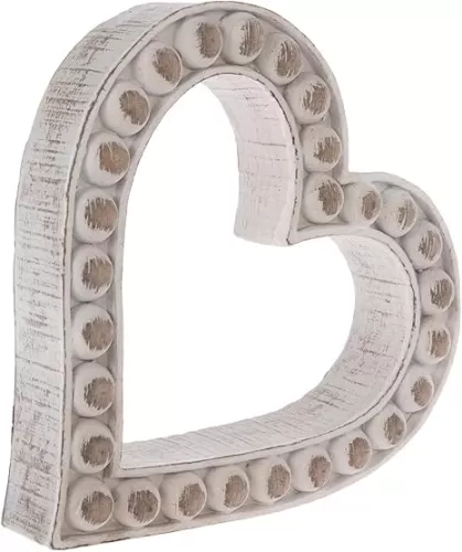 Hobby Lobby Decorative Heart Wall Decor, 6.88 x 6.75 inches, Whitewashed Wood Look with Beaded Trim, Farmhouse Style