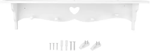 Hollowed Love Shape Wall Shelf, 23inch White PVC Wood-Plastic Board Wall Mounted Floating Shelf Hanging Storage Rack for Kitchen Living Room Organizer