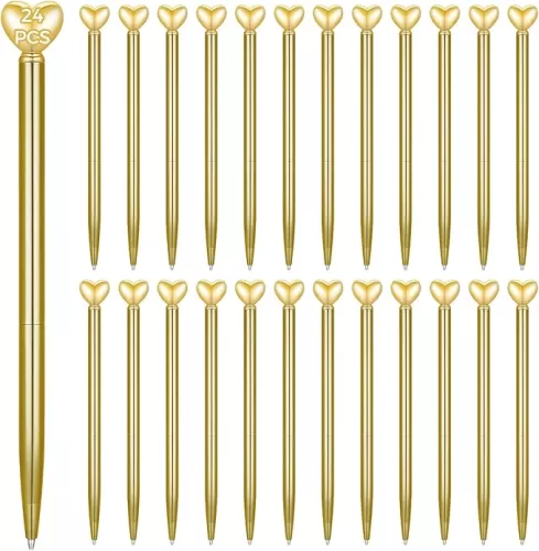 Homaisson 24 Pcs Heart Shaped Pens, Retractable Golden Writing Pen, 1.0 mm Black Ink Ballpoint Pens Bulk, Cute Pens Gifts for Bulk Pretty Pen Presents for Wedding Bridal Shower