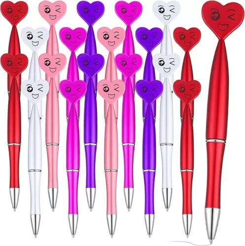 Hoolerry 60 Pcs Heart Shaped Valentines Pens Bulk 1 mm Black Ink Cool Spin Heart Shape Rollerball Ballpoint Pens Gift Cute Office Accessories for Student School Valentine Party Supplies(Multicolor)