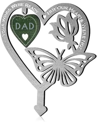 HPMAISON Metal Memorial Grave Markers for Father Grave Decorations for Cemetery Loss of DAD Decorative Garden Stakes Heart Shaped Gravesite Plaque Waterproof Outdoors Lawn Yard Signs Gifts