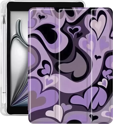 Idocolors Pad Case Purple Love Heart Cases Cute Art Girly Anti-Scratch Shockproof with Pencil Holder Lightweight Smart Trifold Stand Case Soft TPU for iPad Air 2(Model Number: A1566/A1567 ONLY)