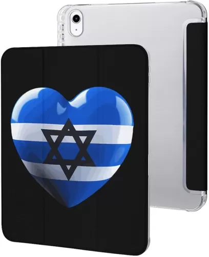 Israel Flag in Heart Shape Tablet Case Compatible with IPAD 10代 (10.9in) Non-Slip Trifold Tablet Cover Case with Pencil Holder