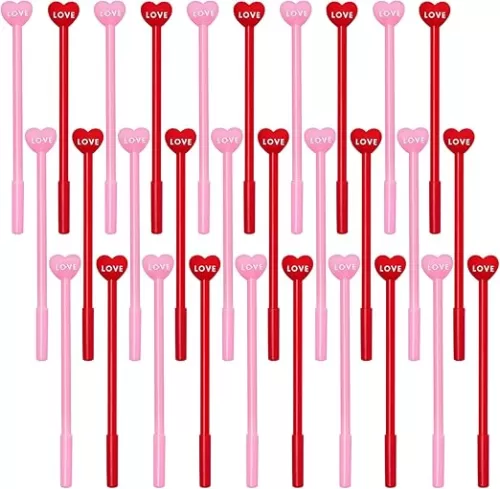 jiebor 30Pcs Heart Shaped Pen Valentines Gel Nurse Cute Fun Pen Bulk Black Ink for Nurses Women Teacher Classroom Office School Supplies (pink, red)
