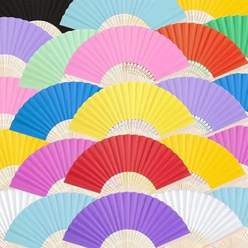JOHOUSE 28 Packs Paper Folding Hand Fans for Women Foldable, 8.3 Inch Multicolored Paper Fans Handheld Portable Bulk for Wedding, Outdoor Party Favors, Bridal Shower DIY Decoration Photography Props
