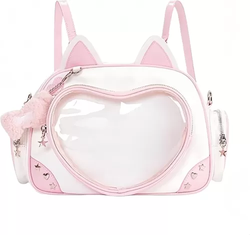 Kawaii Ita Bag Cat Pin Backpack Shoulder Crossbody Bag for Miku Anime Heart Clear Layer with Insert