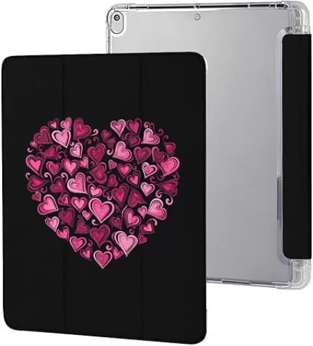 Love Heart Shapes Print Tablet Case Compatible with IPAD Pro (10.5in) /IPAD Air3(10.5in) Non-Slip Trifold Tablet Cover Case with Pencil Holder