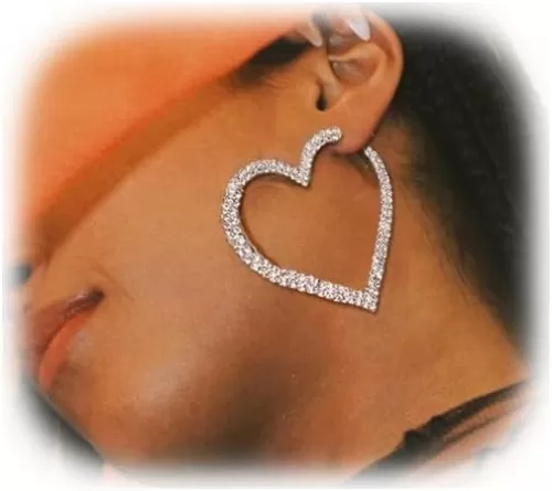 Luxury Crystal Large Hoop Dangle Earrings - Rhinestone Heart Statement Drop Earrings for Bridal Wedding Occasions