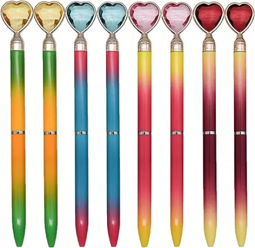 Maydahui 20 PCS Colorful Heart Shaped Ballpoint Pens Retractable Bling Rhinestones Pen Black Ink for Girls School Office Party